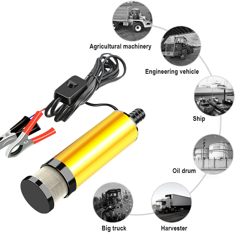 Electric Pump Oil Transfer Pump Submersible Electric Pump Water Transfer Pump Car Electric Fuel Pump DC 12V 24V For Automatic Pumping Diesel Water Submersible 12L/Min Fuel Transfer Pump Aluminum Alloy