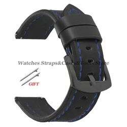 Army Green Vintage Leather Watch Band Strap - Sporty & Stylish Bracelet - 20mm (Black Blue - Black)