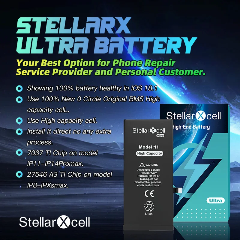 Battery 7037 TI StellarXcell Ultra High capacity For iphone 7 8 X XR XRMAX XS 11 12pro 13mini 14plus 15proMAX with free tools