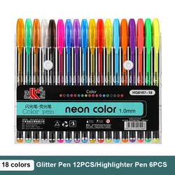 Vibrant Metallic Glitter Gel Pen Set - 12/60 Color Collection (18 Colors)