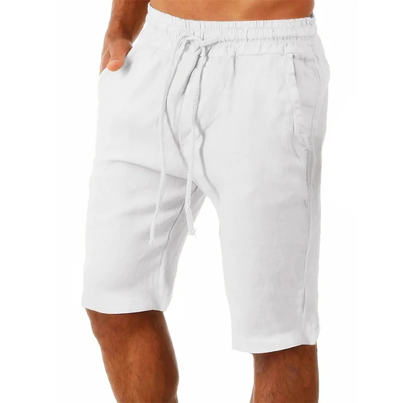Men Cotton Linen Shorts Loose Sport Beach Shorts Summer Men Casual Cargo Shorts soild Gym Shorts Pocket Sweatpants Male Clothing 4