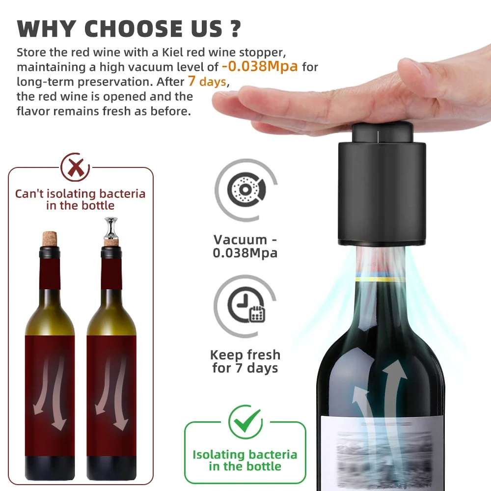 1/2pc Vacuum Wine Bottle Cap Stopper Sealed Storage Vacuum Memory Wine Stopper Push Style Barware Wine Cork Black Bar Tools 2