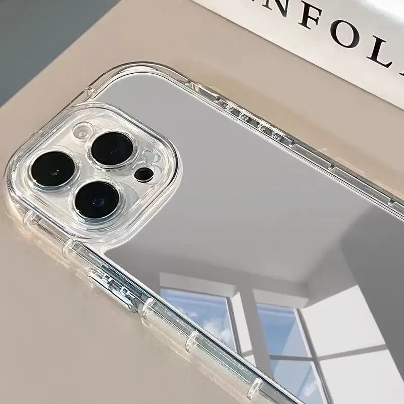 Mirror Phone Case For iPhone 17AIR 11 12 13 14 15 16 17Pro Max Plus Lens Ring Anti-Fall 1.5mm Hard Case makeup mirror