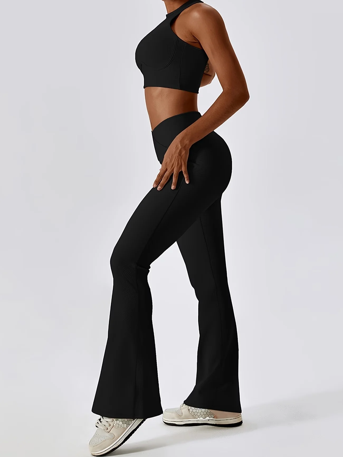 Yoga broek met hoge taille voor dames bootcut sportlegging_voghion.com