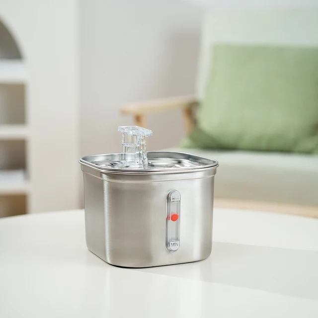 1pc  cat water dispenser stainless steel automatic pet water dispenser with visible water level window, 4