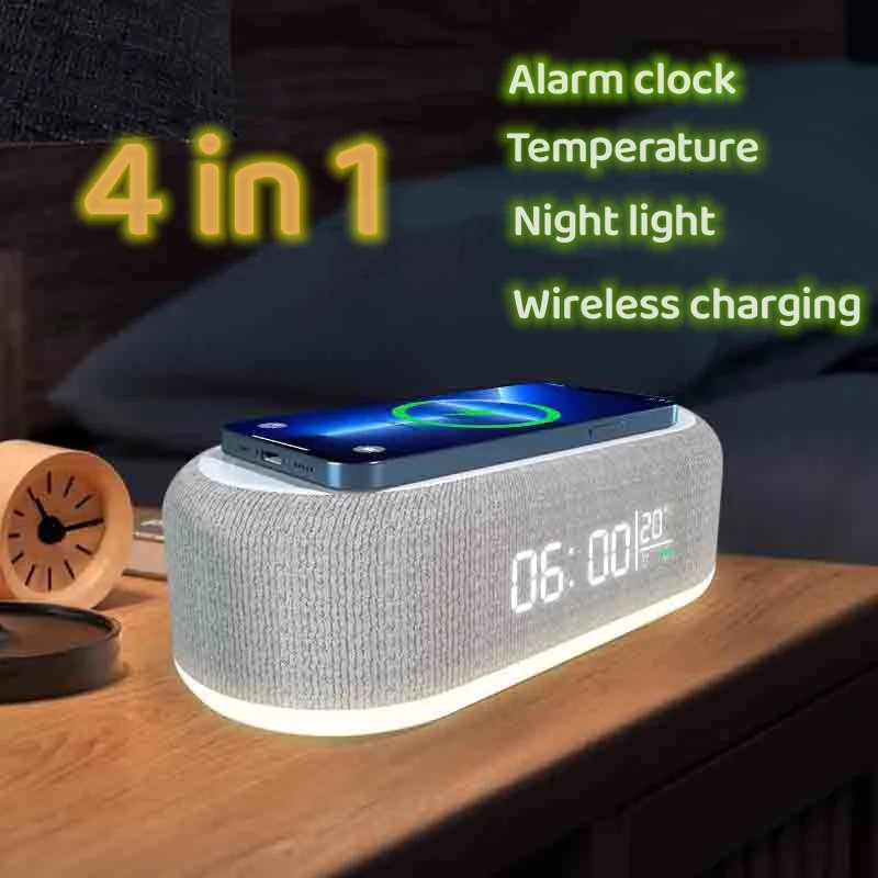 4in115wQiAlarmClockWirelessChargerStationWithLedLightAnd