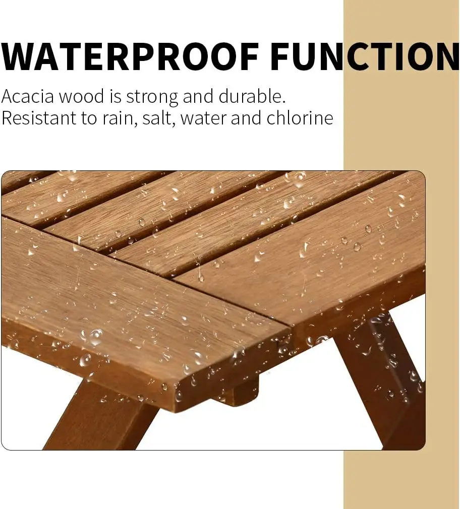 3-Piece Acacia Wood Folding Bistro Set. Outdoor Table & 2 Chairs. For Pool, Beach, Backyard, Balcony, Garden. Natural Oiled.