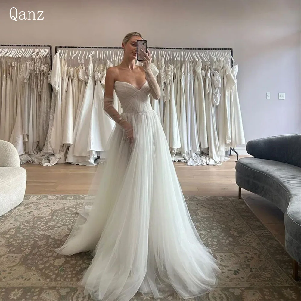 

Qanz Boho Sweetheart Wedding Dresses Long A Line Pleat Bridal Gowns Floor Length Vestido Branco Reveillon Vestidos De Novia 2024
