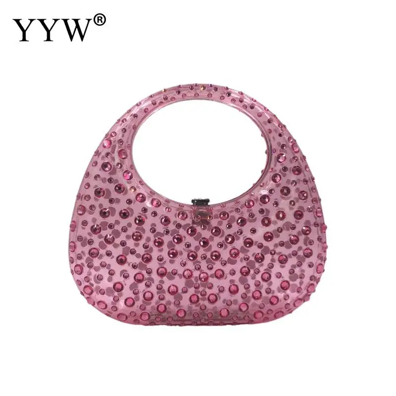 Shiny Diamond Transparent Acrylic Half Moon Purse 2023 Designer Luxury Evening Handbag Ladies Wedding Party Diamond Clutch Bag