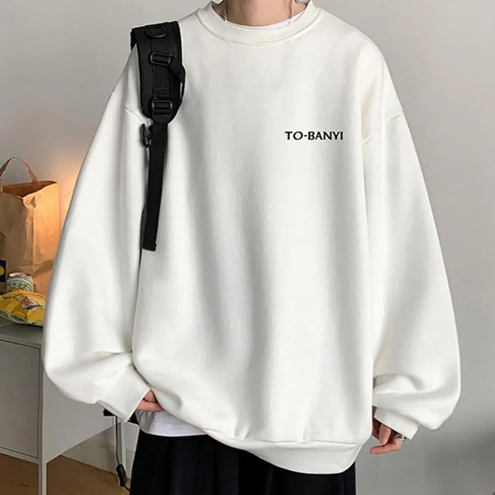 

Men Spring Sweatshirt Streetwear Style Men's Oversized Pullover Warm Long Sleeves Letter Print Ideal for Fall/winter Fashion Men