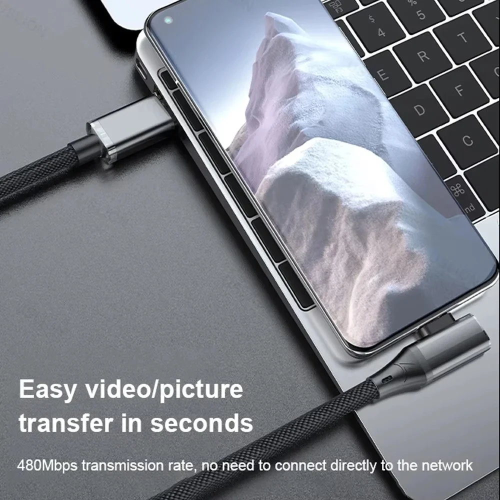 L자형 직각 USB-C to C 고속 충전 케이블 120W PD 나일론 고속 데이터 동기화 코드 (IOS 안드로이드 휴대폰, 노트북, 게임용)