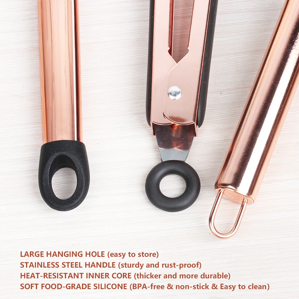 Rose Gold Kitchen Utensils Set Silicone Turner Tongs & Whisk Heat Resistant Gold-plated Stainless Steel Handle Cooking BBQ