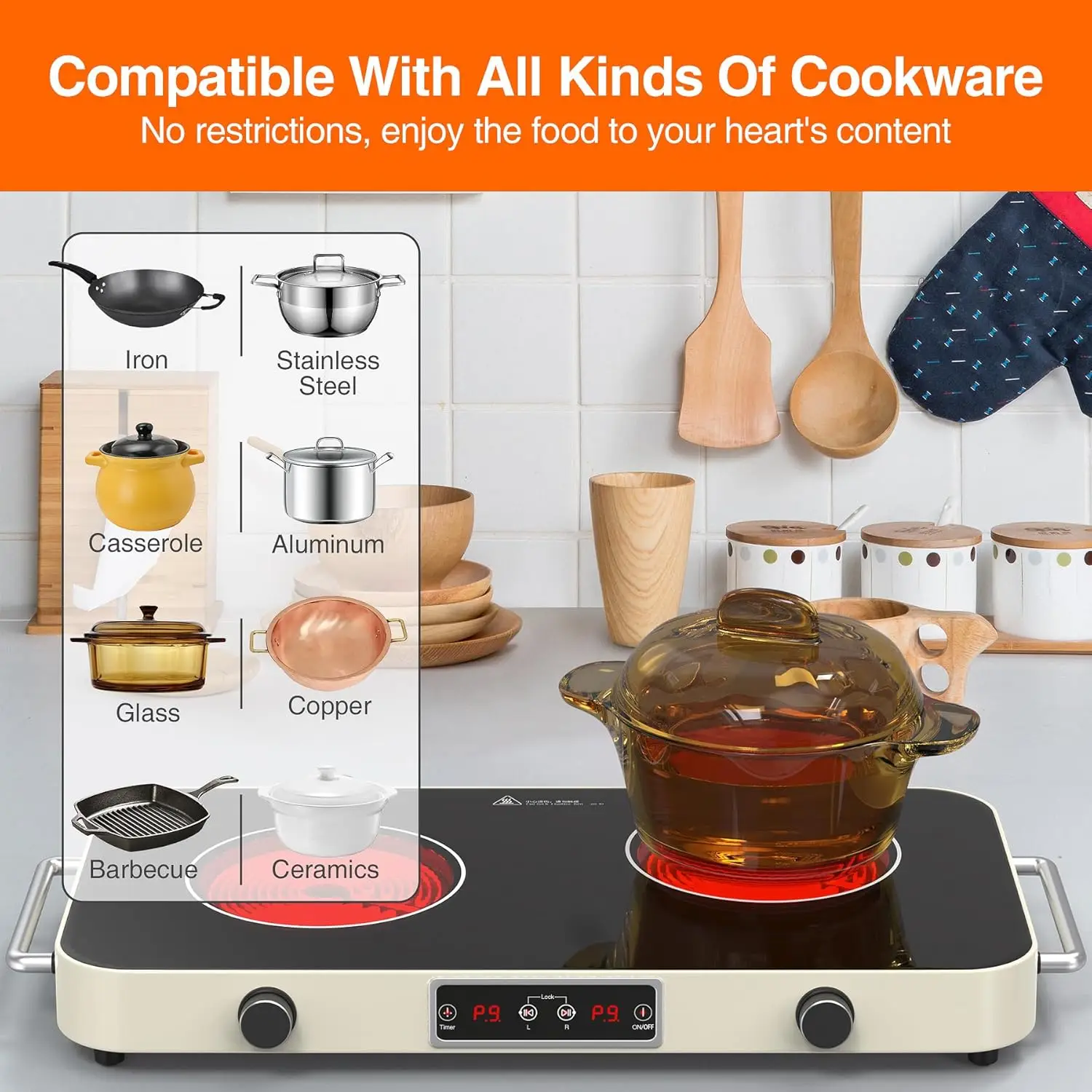 Electric burner, Electric Stove Top with 2 Handle, 2 Burner Electric Cooktop with 9 Power Settings 4