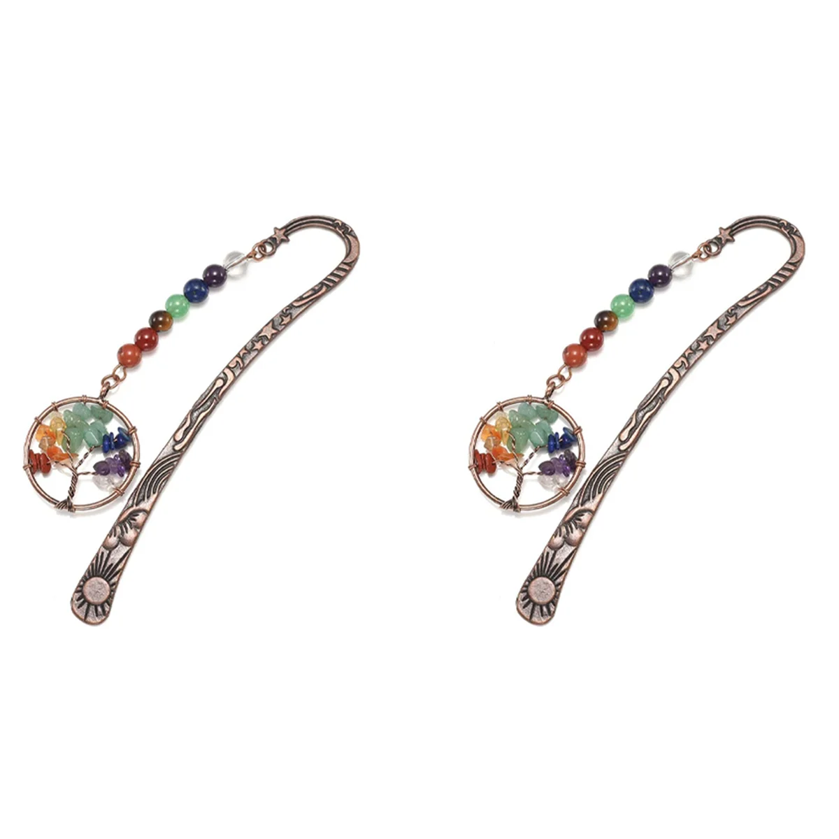 

2X Chakra Crystal Bookmark Vintage Metal Tree Bookmarks for Women Student Teacher Graduation Christmas Gift