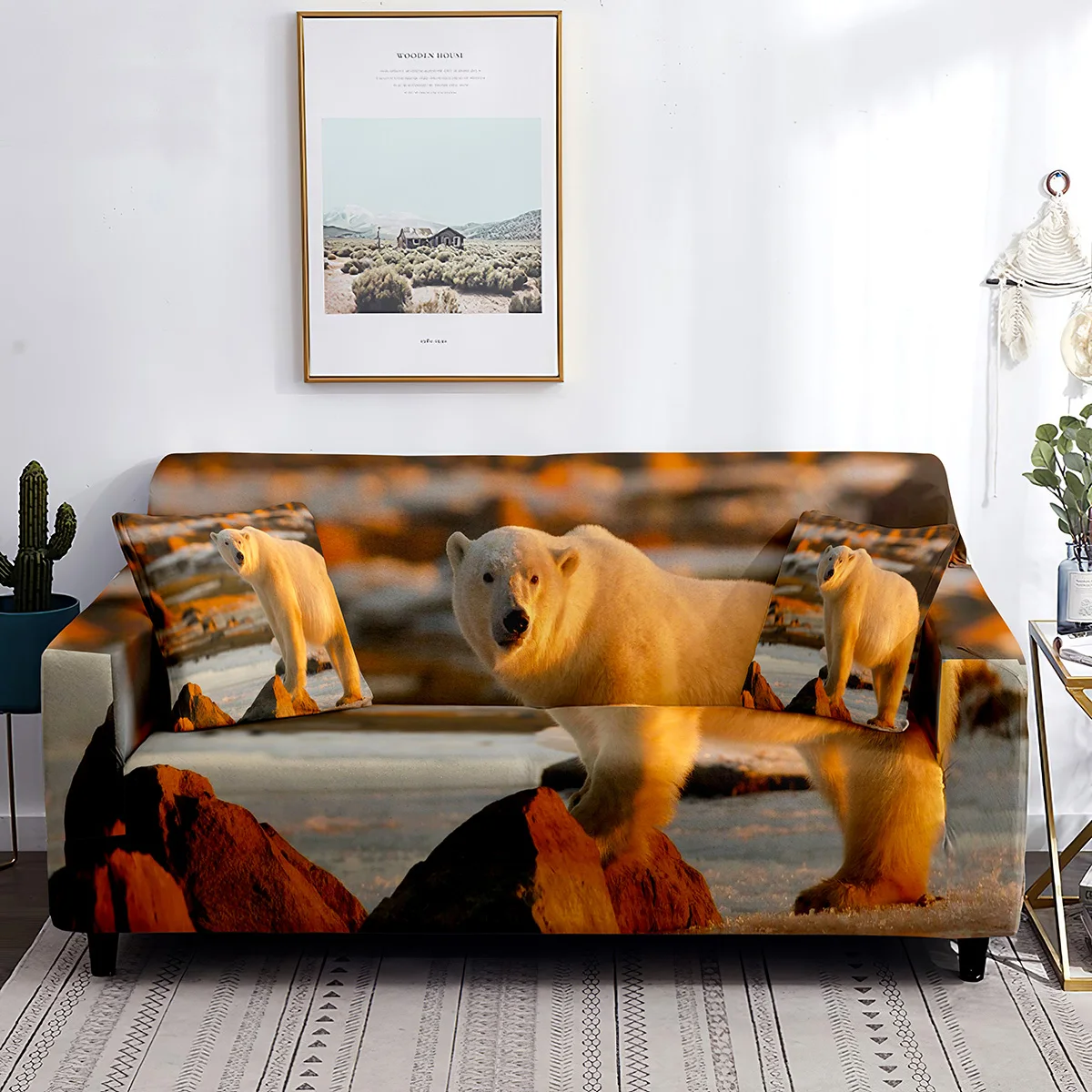 

Чехол для дивана с 3d-изображением полярного медведя, заката, ледника, украшение для гостиной с изображением животных, моющийся защитный чехол для мебели от пыли