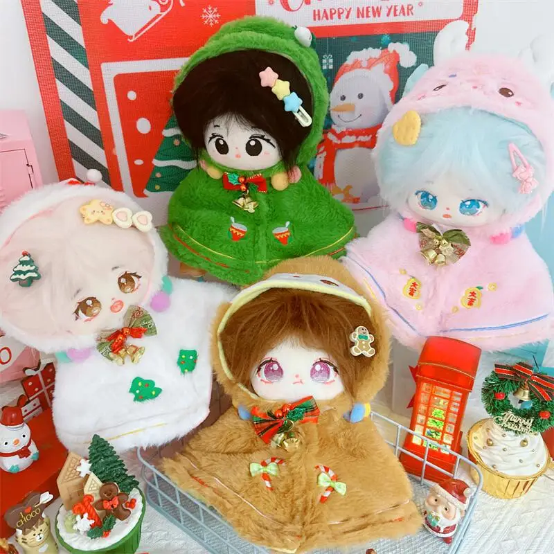 20cm Cute Idol Doll Kawaii Christmas Tree Elk Snowman Coat Plush Cotton Doll Anime Xmas Style Soft Set Clothes Accessory DIY Toy