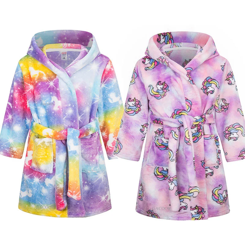 Children Bath Robes Flannel Winter Kids Sleepwear Robe Unicorn Pijamas Nightgown For Boys Girls Pajamas 3-16 Years Baby Clothes