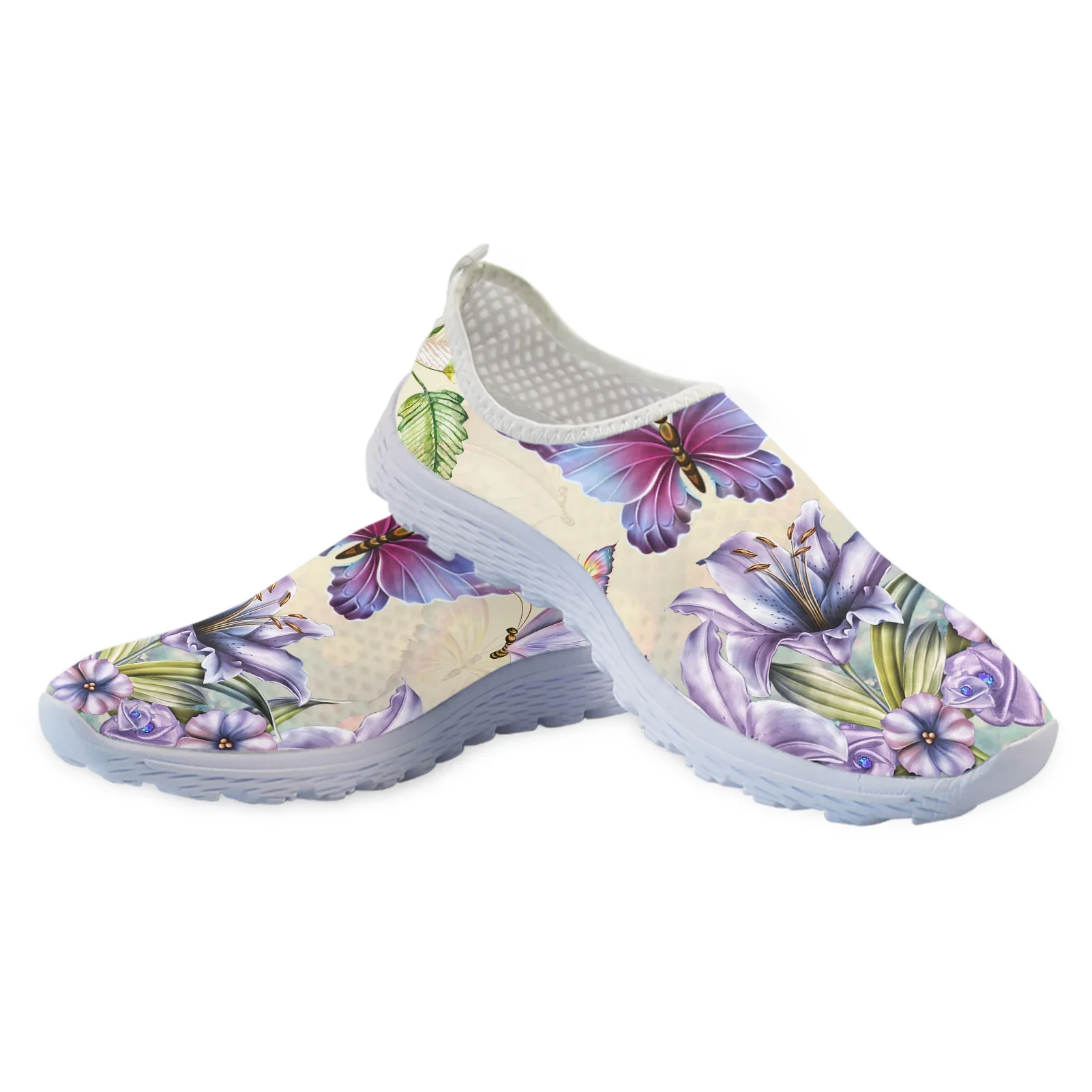 Trendy Purple Gradient Butterfly Flower Print Lightweight Outdoor Non-slip Shoes Soft Leisure Shoes Flats Zapatos