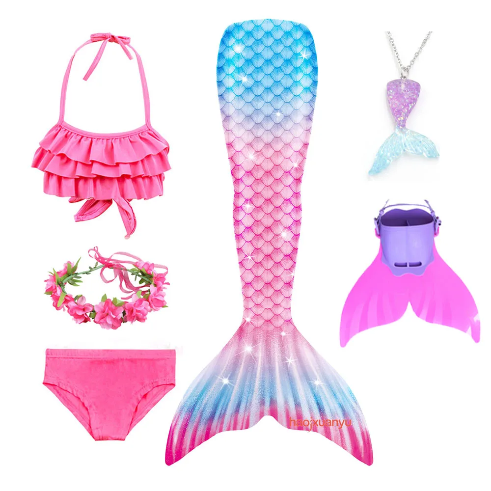 Kids Swimsuit Cosplay Costume for Swimming Beach Party Dress Girls Swimmable Mermaid Tails With Monofin Fin Children Bikini Set 1