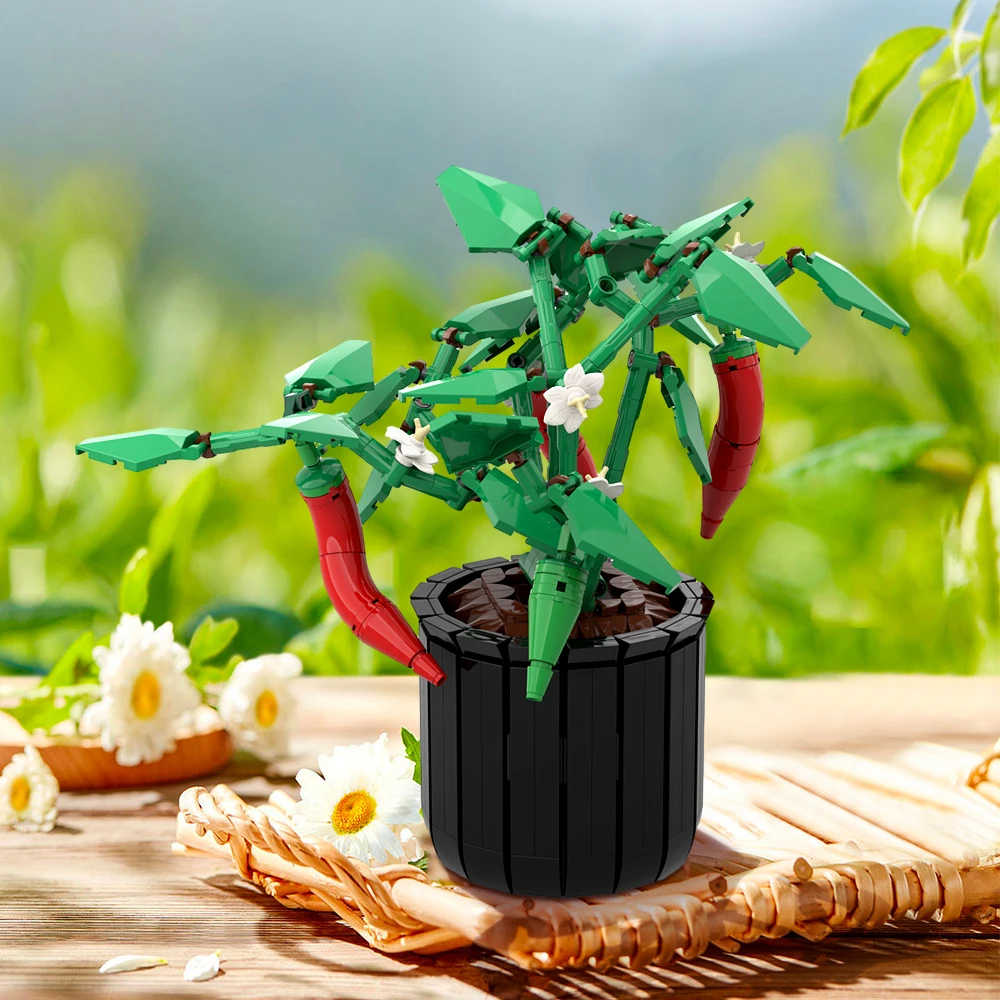 

MOC Chili Plant Building Blocks Chili Planting DIY Plants Bricks Bonsai Flowers Fruit Chili Educational Toys Decoration Gift