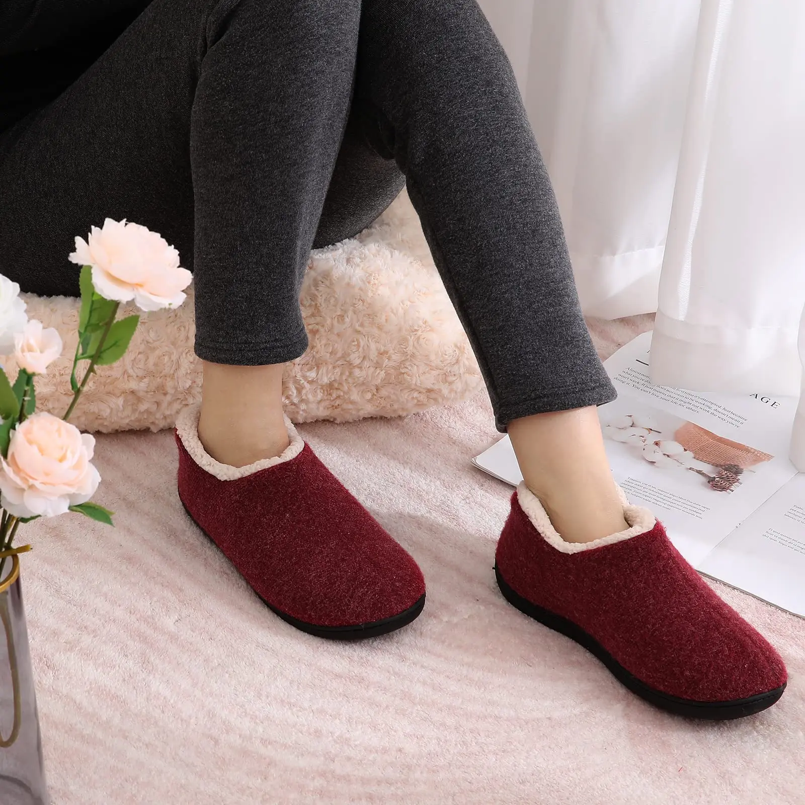 Eyriphy Warm Memory Foam Slippers Women Winter House Fuzzy Slides Comfort Soft Sole Shoes Lightweight Curly Slippers For Women