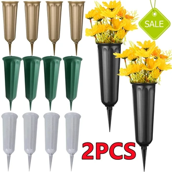 2/1PC Cemetery Vase with Spikes Plastic Floral Vase Holder for Gravestone Grave Yard Ground Outdoor Flower Marker Decorations