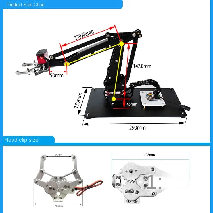 4 DOF Robot Arm con Base rotante in metallo grande/piccola per Arduino ESP32 Robot Kit fai da te manipolatore artiglio progetti Robot programmabili - immagine 6
