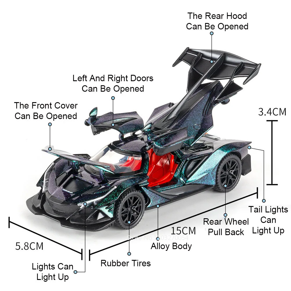 1:32 Diecast Alloy Car with Sound, Light & Rear Wheel Return Force – Doors Open Miniature Supercar Fashion Gift