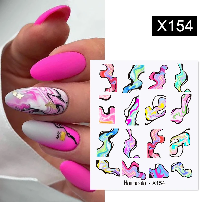 Nail Stickers Harunouta Royalblue Blooming Smoke Watercolor Stickers Press on Nails Marble Design Water Decals Golden Wave Drawing Nail Slider