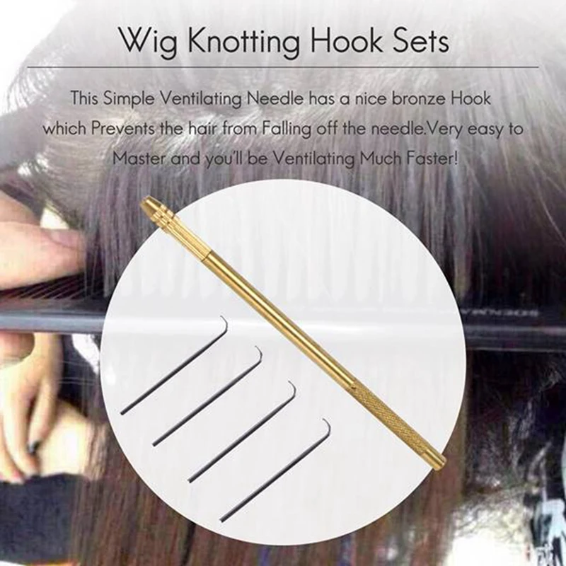 4Pcs Ventilating Needles +1 Brasss Holder Making/Repair Lace Wigs Toupee Hairpiece Wig Knotting Hook Sets Beaded Hook