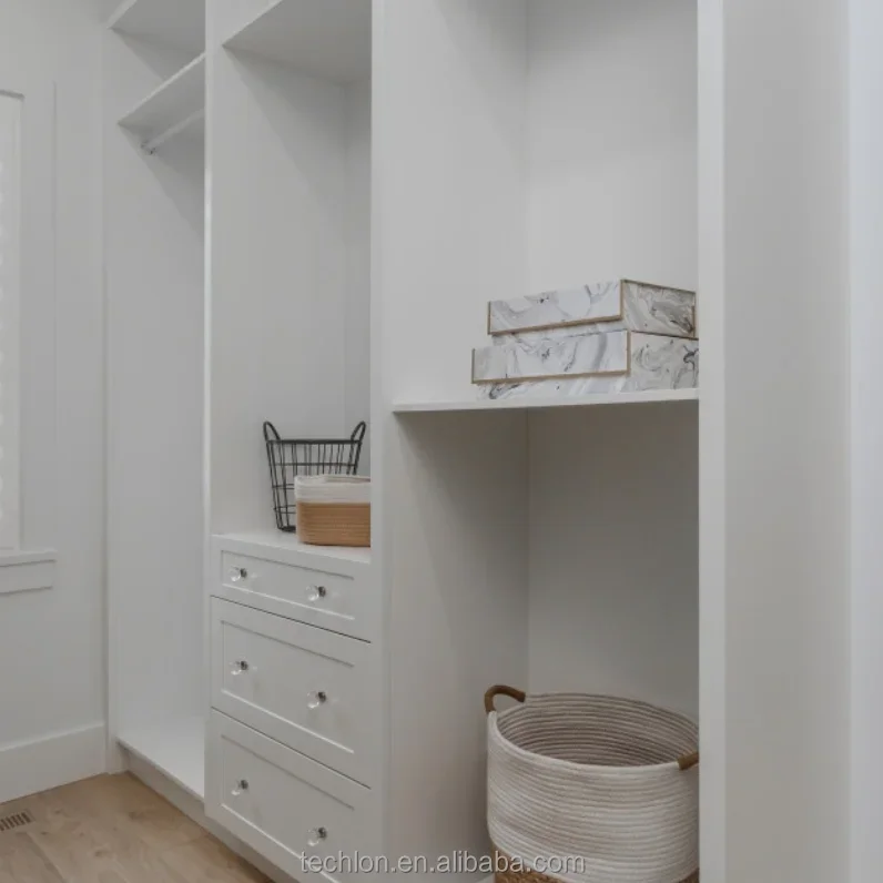 Wooden wardrobe clothes storage furniture Walk-in Closet dressing room Wood Veneer Flat panel