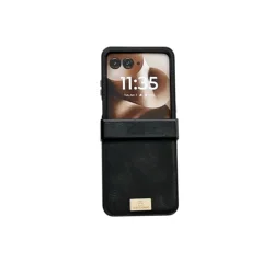 Vintage Leather Shockproof Hinge Protective Phone Case Cover - Galaxy Z Flip8 (Black)