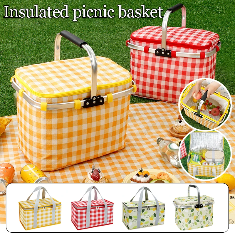 Outdoor Picnic Bag Waterproof Thickened Aluminum Film Thermal Insulated Lunch Bag Large Camping Food Beverage Storage Basket