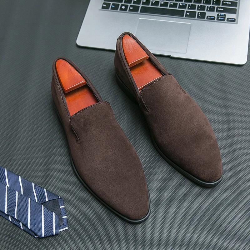 Men Suede Red Soled Loafers Black Leather Shoes Men Business Dress Shoes Retro Versatile Tenis Masculino