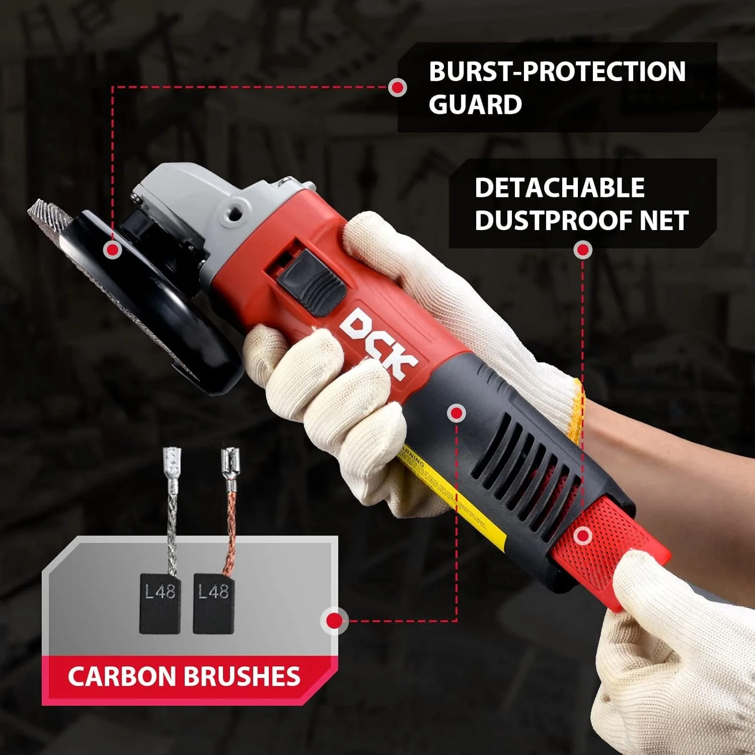 Angle Grinder, 4-1/2-Inch, 6.7Amp Corded Angle Grinder, 11,800 RPM with 2 Safety Guards (2 Cutting/2 Grinding/2 Flap Discs)
