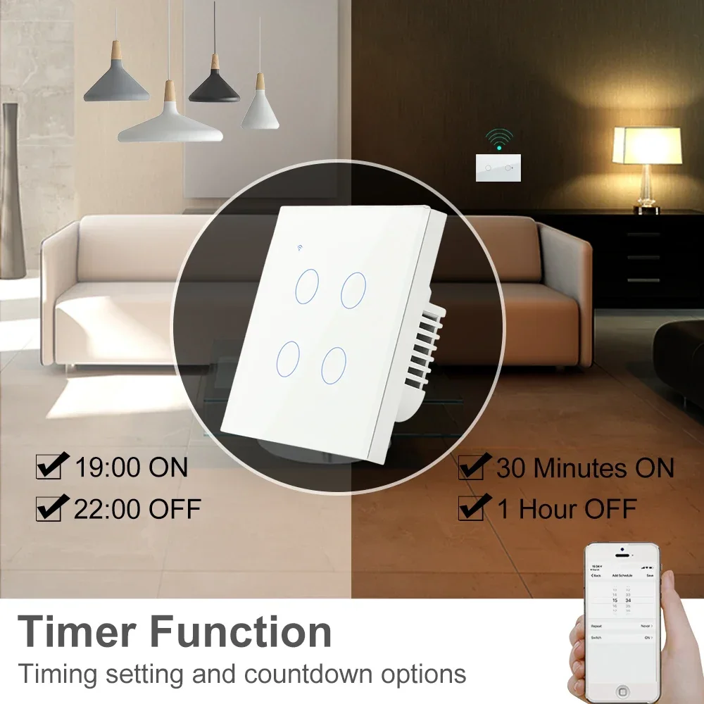 Tuya ZigBee 스마트 라이프 EU 영국 벽 조명 전원 스위치 터치 스위치, 알렉사 2, 3 웨이, 110V, 220V, 무선 원격 홈 1, 2, 3, 4 갱