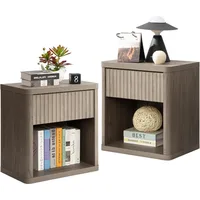Night Stand Set of 1-2 Nightstands with Drawer Storage Fluted Bed Side Table End Table Large Modern 22.7" Wide Bedside Stand Mid 1