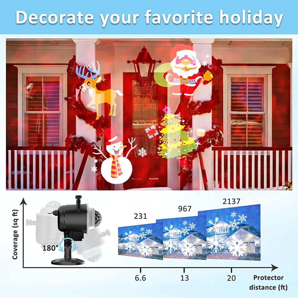 2-in-1 Christmas Projector Lights, Waterproof Outdoor Landscape Ocean Wave Light for Birthday Holiday Party (16 Slides)