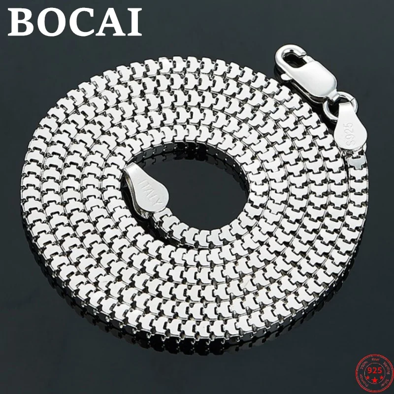 

BOCAI S925 Sterling Silver Necklaces for Women Men New Fashion Snake-Bone Box-Chain Pure Argentum Elegant Jewelry Free Shipping