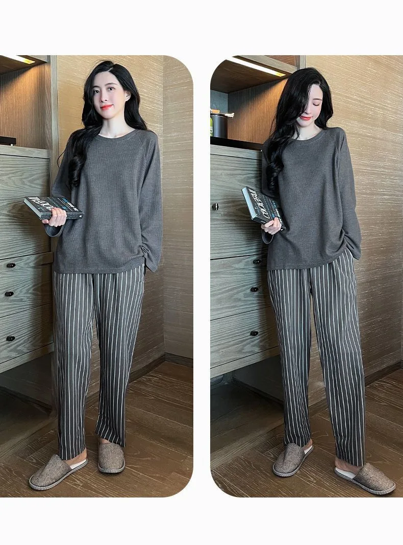 Plus Size Neu mit Brustpolster Frühling Langarm Lose Zuhause Lässig Tragbar Bequem Stilvoll Trendy Ins Niedlicher Damenpyjama – Detail 34