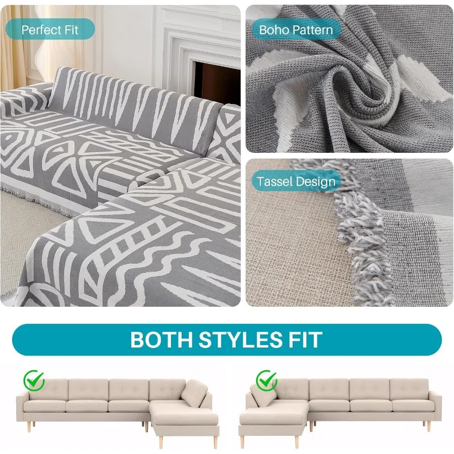Boho Chenille Sectional Couch Cover Blanket for Sectional Sofa L Shape Couch 2 Pcs Sofa Cover Blanket for Sectional L Shaped So