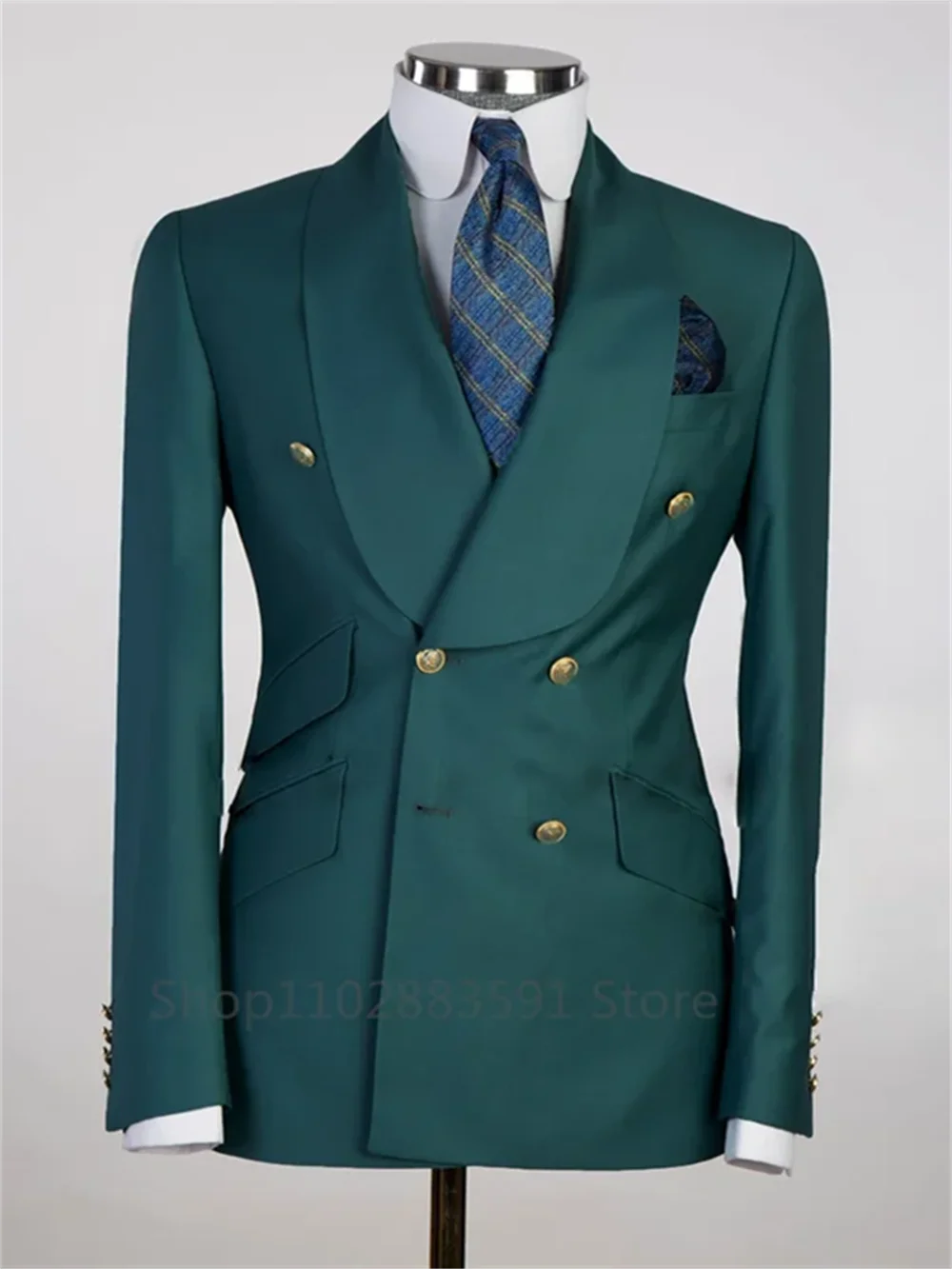 1 Pieces Slim Fit Blazer Wide Shawl Lapel Luxury Men Suit Custom Made Tuxedo Gold Button