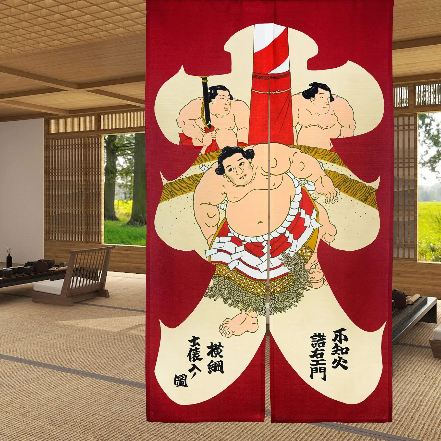 Sumo Wrestler Print Noren Japanese Style Doorway Curtain Bedroom Bathroom Partition Door Curtains Entrance Hanging Half Curtain 4