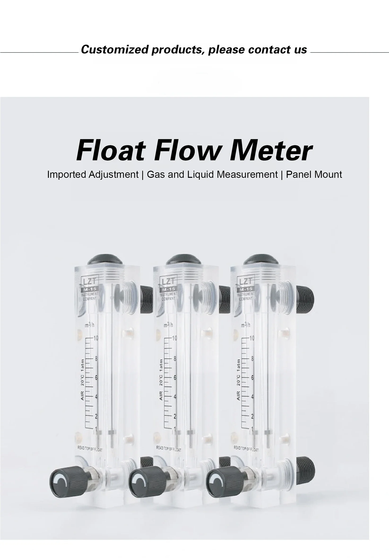 LZM-15ZT Gas Rotameter Flow Meter Acrylic Panel Adjustable Air Flow Meter Low Fl