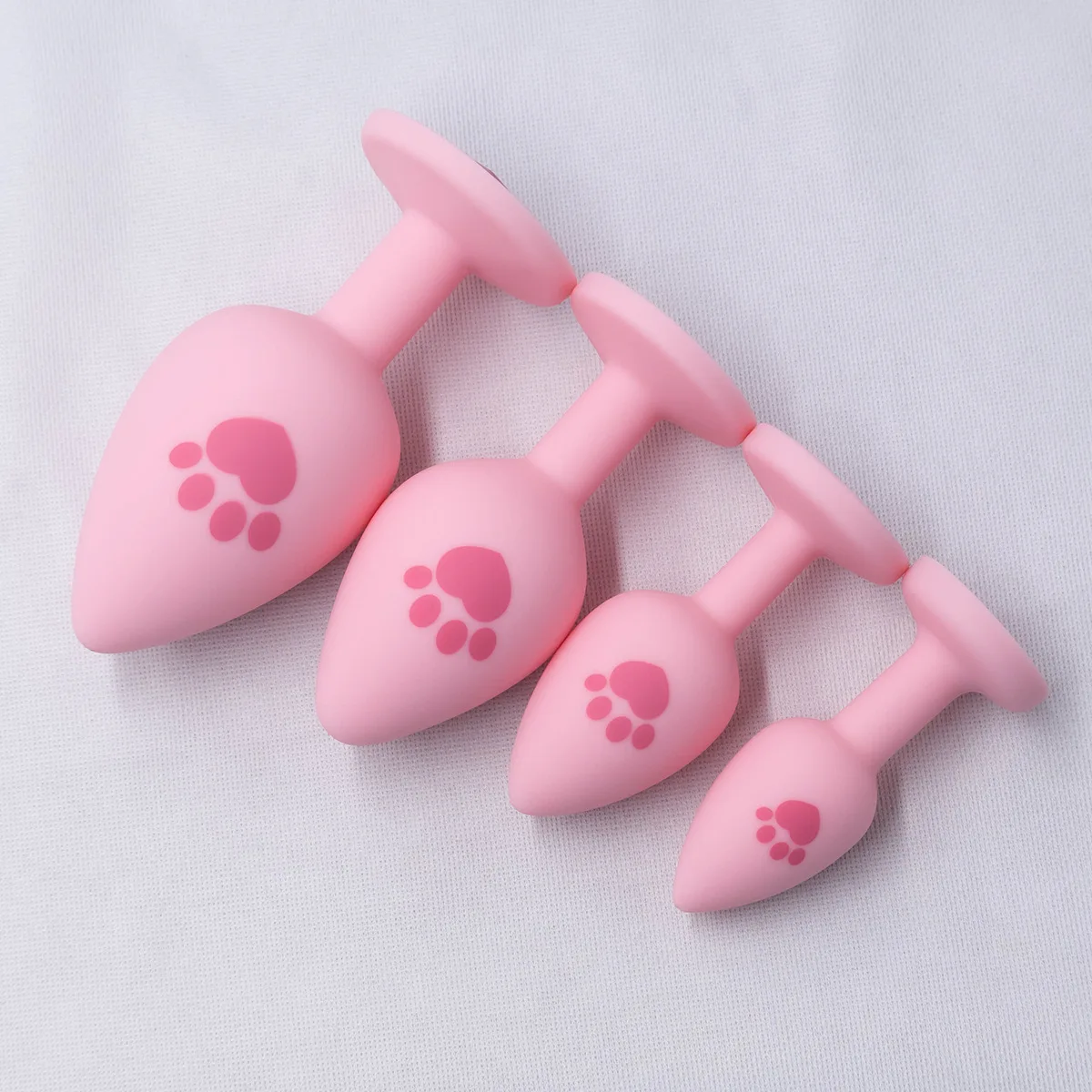 HeartCaptor Silicone Anal Plug Set 4 Sizes Cat Paw Crystal Base Pink - Details 7