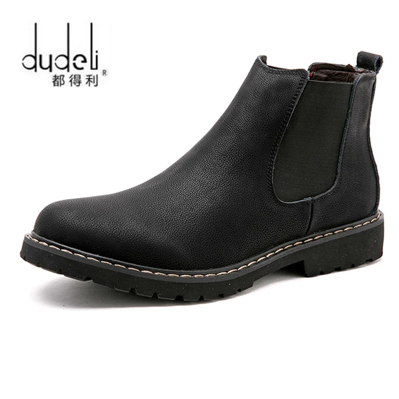Men Chelsea Boots Leather Plush Fur Big Size 37-47