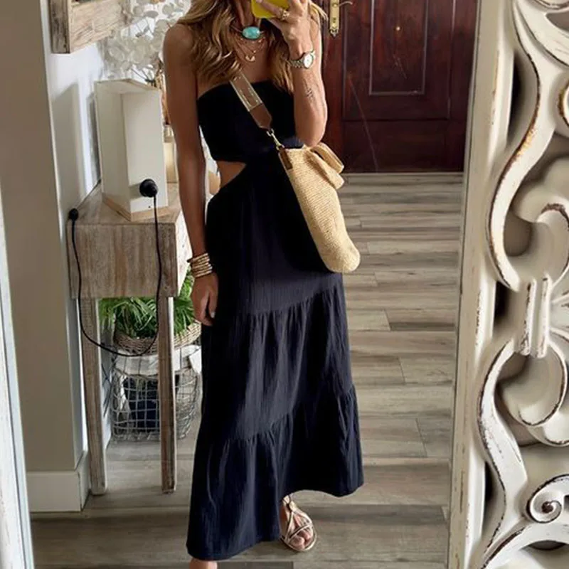 Women Pleated High Waist Beach Holiday Outfits Maxi Skirt Sets Casual Dress