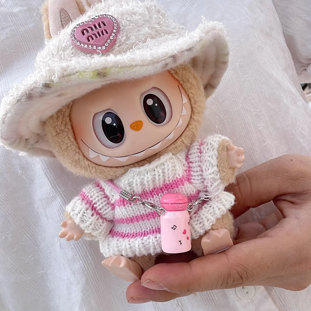 17cm Mini Plush Doll Sweater Decorative with Hat Kawaii Heart Doll Clothes DIY Cute Striped Plushies Outfit Soft for Girls Gift