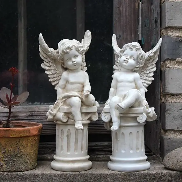 2 Db Cherub Angyalok Római Oszlop Kert Szobra Görög Angyal Figura Szobor Kültéri Otthoni Dekoráció Antik Gyanta