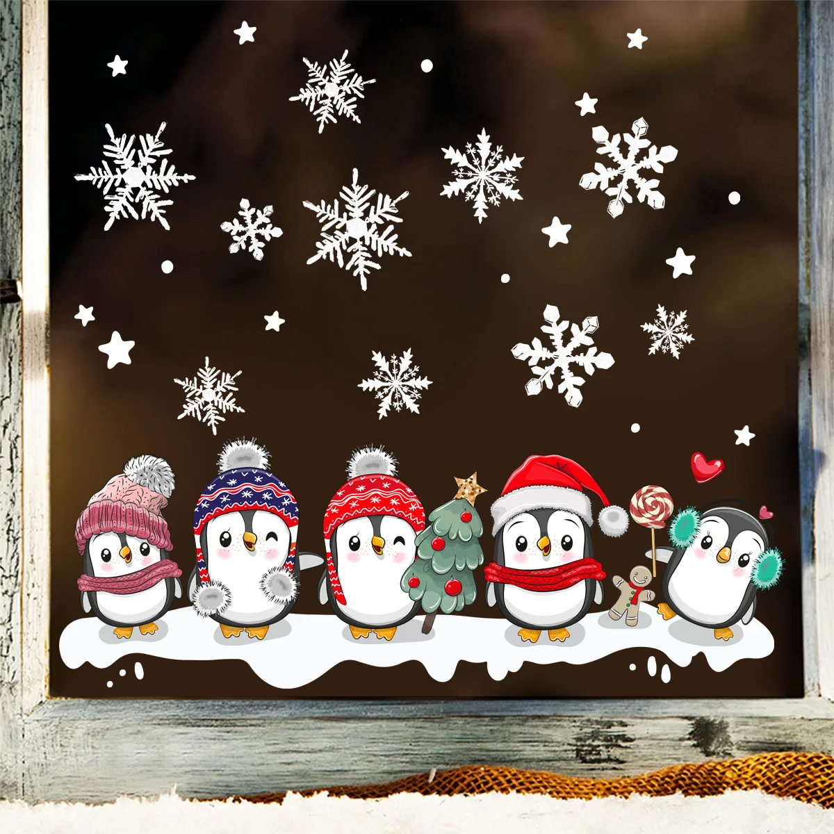 

Christmas Snowflake and Penguin Wall Stickers, Electrostatic Glass Stickers, Windows Stickers, Double-sided Visual Decorative